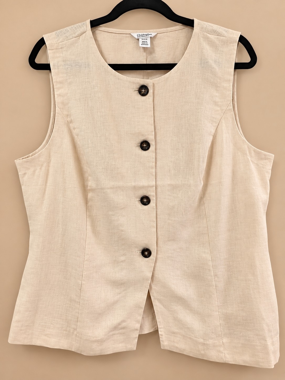 Calvin Klein 100% Linen Button Front Tank Vest in Beige